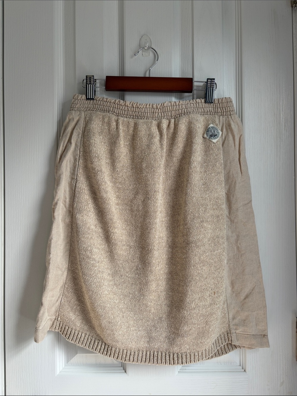 Blue Willi’s Beige Linen Cotton Knit Skirt Size L Minimalist Coastal Grandma